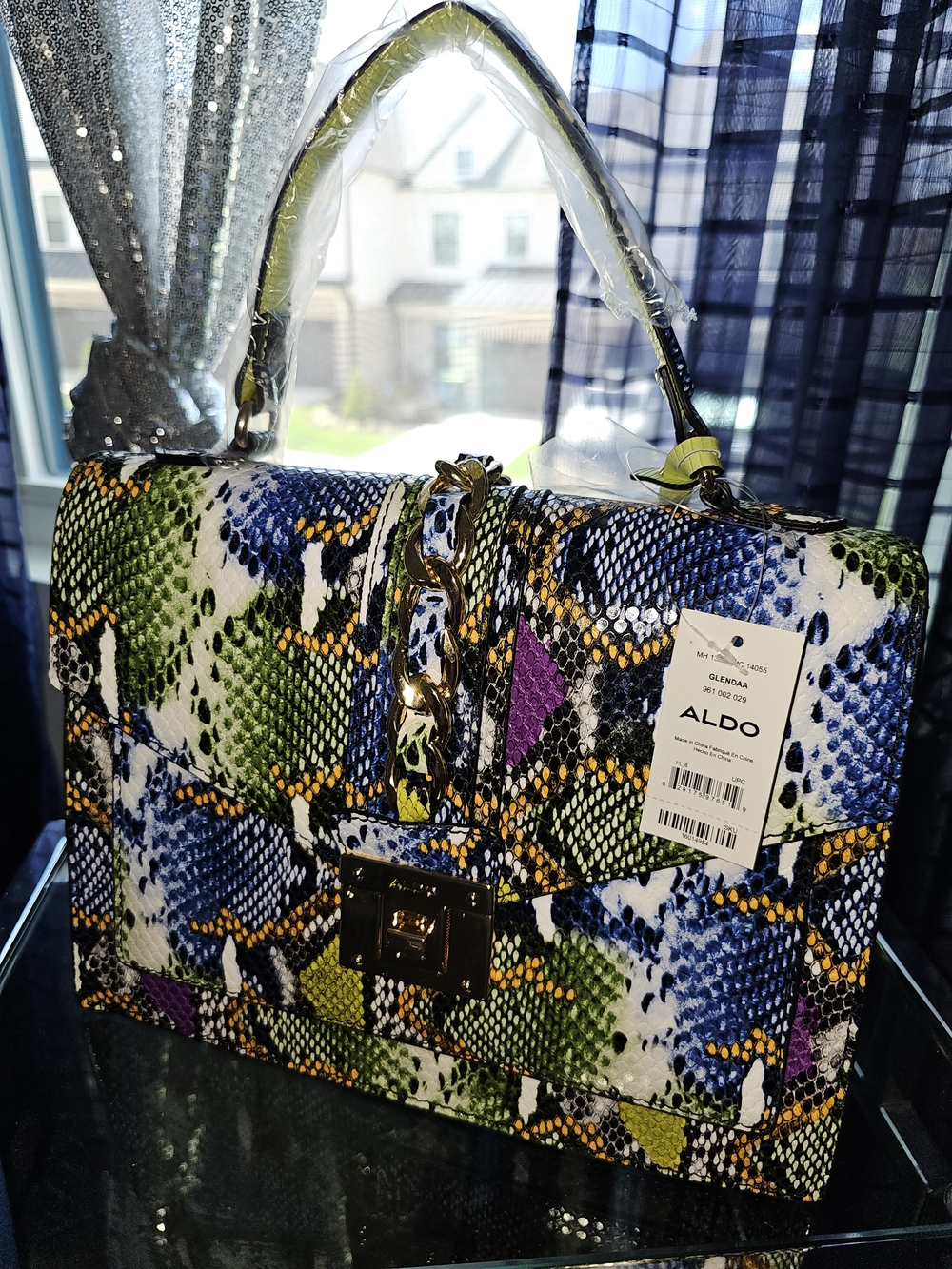 ALDO Multicolor Snake-Print Top Handle Satchel in Green, Blue & Purple